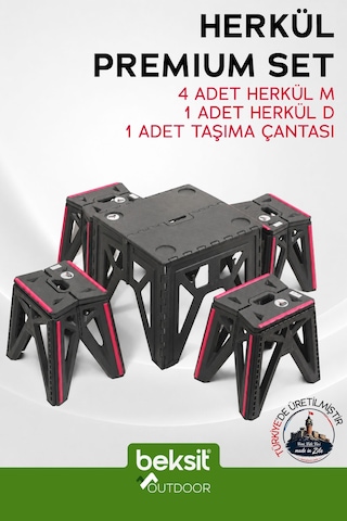 Outdoor Herkül Premium Katlanır Kamp Masa Takımı Seti - Antrasit Çantalı Antrasit Antrasit