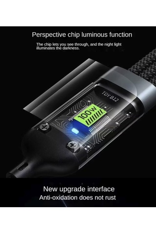 100w Çok Hızlı Kopmaz Spiral 3 Başlıklı Çok Hızlı Şarj Kablosu Telefon Tablet Uyumlu Carplay