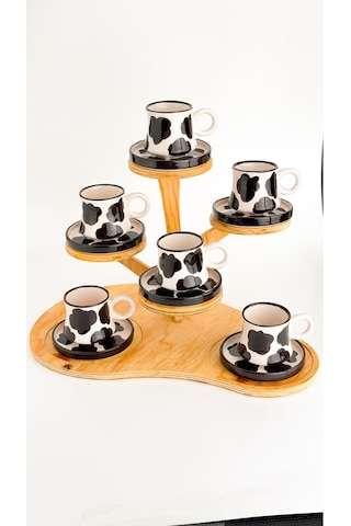 6 Lı Takım El Yapımı İnekli Kazan Seramik Kahve Fincanı, Kahve Fincanı Beyaz