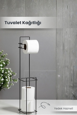 Yedek Hazneli Wc Tuvalet Kağıtlığı - Siyah Ferforje Metal Lüx Banyo Kağıtlık Siyah