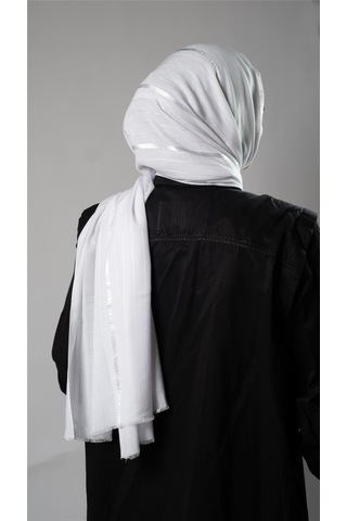 Beyaz Çizgili Şal Viskon Kumaş Bursa Dolama 202110 42 Beyaz