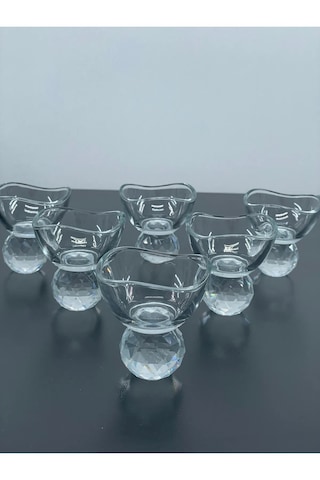 6 Kişilik Cam Elmas Ayaklı Kahve Yanı Lokumluk Sosluk Kase