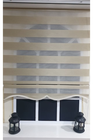 Zebra Stor Perde Organze Bej Etek Dilimli Stb905