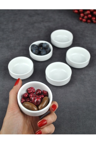 6'lı Porselen Mini Kase Bal Sosluk Kahve Yanı Lokumluk 6x6x2 Cm - Nergiss Beyaz