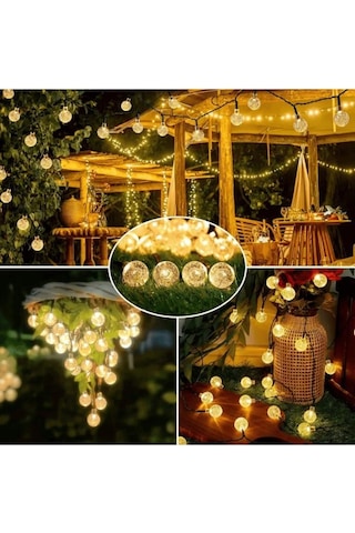 Güneş Enerjili 50 Led 7 Metre Günışığı Sarı Renk Dış Mekan Bahçe Teras Ağaç Led Işık 8 Modlu Sarı Günışığı