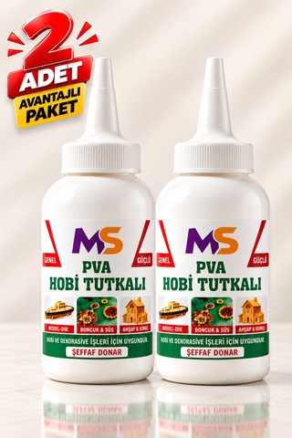 2 Adet Pva Hobi Tutkalı 150 Gram Şeffaf Hazır Ahşap Karton Kumaş Kağıt Uygulama Maket Yapıştırıcısı