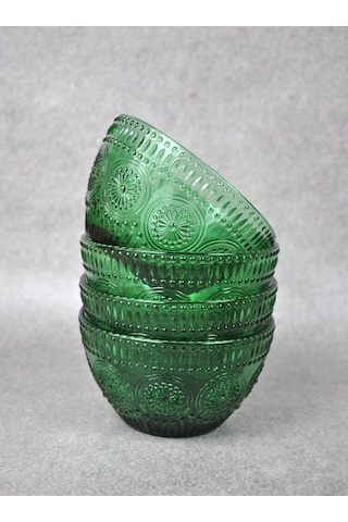 4 Adet Zümrüt Yeşili Cam Bowl Kase Çorba Sunum Kahvaltılık Yulaf