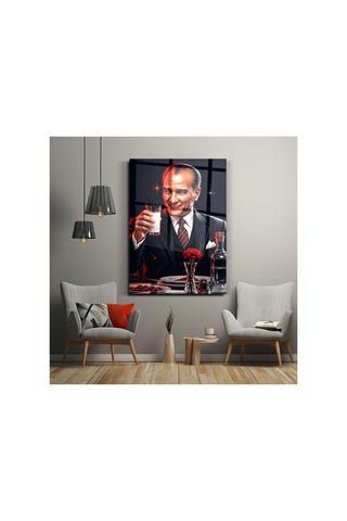 Cam Tablo Atatürk Portresi Premium Duvar Dekoru Modern Salon, Ofis Ve Makam Odası Dekorasyonu
