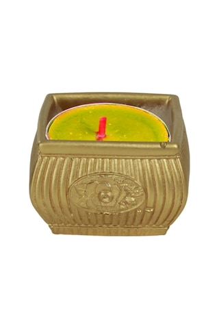 Eskitme Mumluk Şamdan Tealight Mum Uyumlu Mini Çizgili Çiçekli Model - Altın