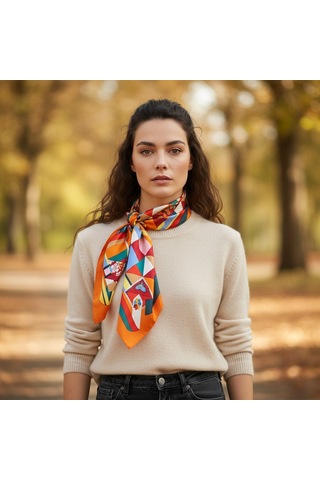 Hedea Mozaik Rüyası Saten Fular 70x70 Cm Çok Renkli