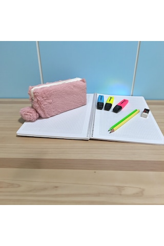 Elegance Peluş Ponponlu Pudra Rengi Kalem Çantası Çok Renkli