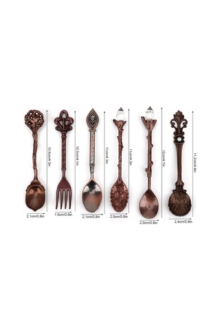 Dianziye Kırmızı Bronz Kalp Kolu 6 Parça Retro Zink Alloy Kaşık Ve Çatal Seti - Ev, Bar, Kafe İçin Pratik Mutfak Aksesuarı Diğer