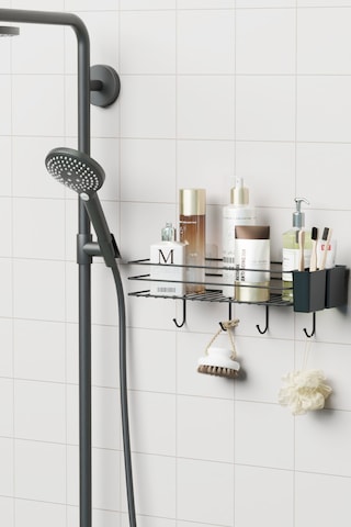 Yapışkanlı Büyük Boy Askılı Banyo Rafı Duş Şampuanlık Duvar Düzenleyici Organizer Siyah