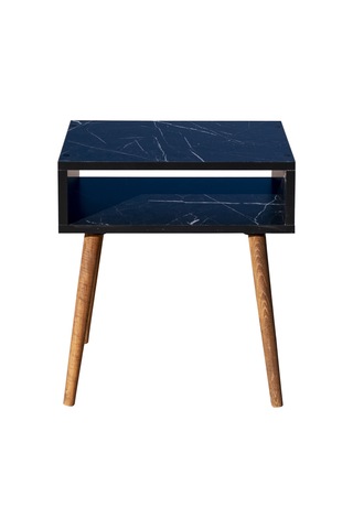 Royal Siyah Mermer Desenli Yan Sehpa Başucu Sehpa Komidin