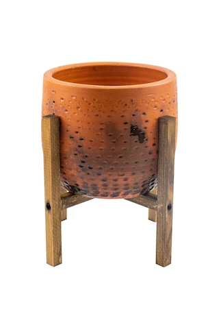 Bitki Tasarımı Ev Dekorasyon Aksesuar Siyah Nokta Desenli Toprak Saksı Saksılık Salon Çiçeklik 4 Ayaklı - 19 Cm