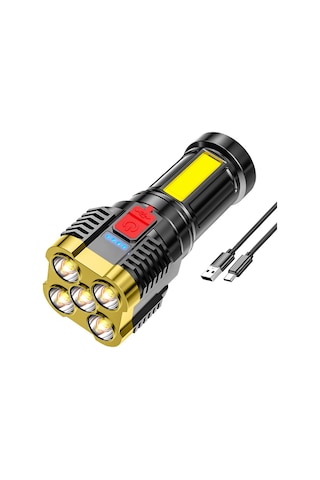 Neevoyu 5 Led Şarj Edilebilir El Feneri - 4 Işık Modlu, Kamp Ve Acil Durumlar İçin Taşınabilir Çalışma Lambası Altın