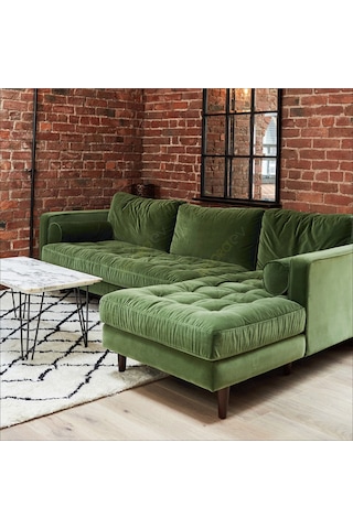 Ürgüp Yeşil Modern Rahat Köşe Takımı Yumuşak Sünger Yüksek Ayak Baby Face Kumaş Pofuduk Sağ Köşe Yeşil