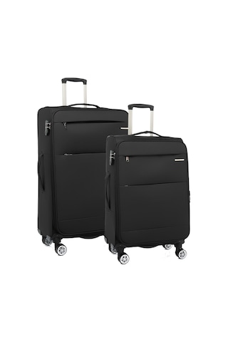 Louisiana Polo 2'li Valiz Seti Büyük Ve Orta Boy Lüx Kumaş Valiz Siyah 2082 Siyah