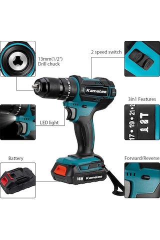 Tcherchı Kamolee DDF485 18 V Akülü Elektrikli Darbeli Matkap Tornavida Seti 10 x 13 MM