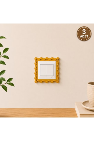 3 Adet Dalga Desenli Priz Ve Anahtar Çerçevesi Yapışkanlı 3 Adet Şık Tasarım Standart Ölçü 8.5 Cm İç Çap Gold