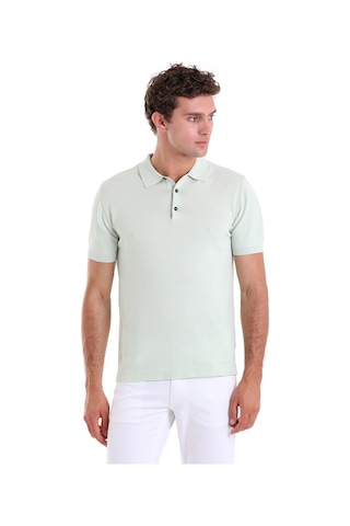 Hatemoğlu Su Yeşili Comfort Fit Düz Polo Yaka Rayon Triko Tişört Yeşil