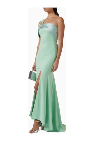 Ac By Aanchal Chanda Asymmetrical Yaka Maxi Kadın Elbise Yeşil