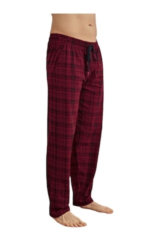 Kly Ince Tek Alt Çok Rahat Ekoseli Pamuk Pijama Bordo