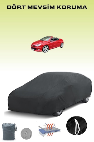 Siyah, Peugeot 206 Cc 2001 - 2007, Araba Brandası, Oto Örtüsü, Araba Çadırı Siyah