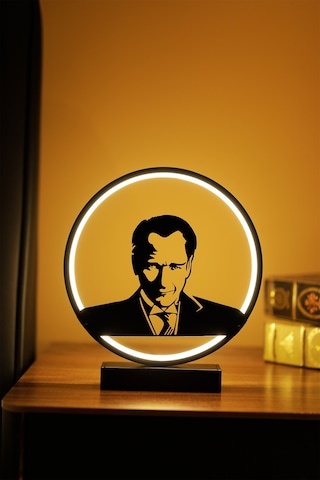 Modern Atatürk Portre Metal Led Masa Lambası Dekoratif Gece Lambası Özel Tasarım Işıklı Obje Mustafakemal