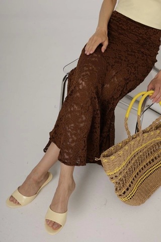 Bel Lastikli Dantel Etek - Kahve Kahve