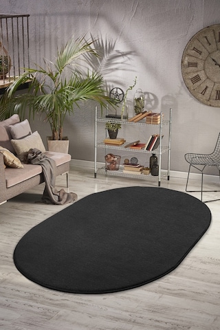 Vl Comfort Puffy Ponpon Saçak Peluş Yıkanabilir Siyah Yolluk Saçaksız Oval