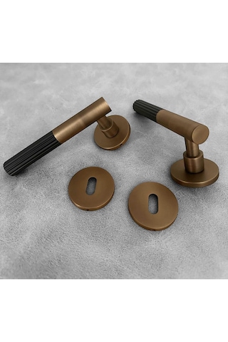 Duo One-s Zamak Mat Antik Sarı - Siyah Rozetli Zamak Oda Kapı Kolu 1 Takım