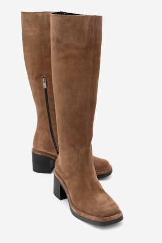 Luvishoes Luvi Shoes Fros Taba Süet Hakiki Deri Kadın Kalın Topuklu Çizme Taba