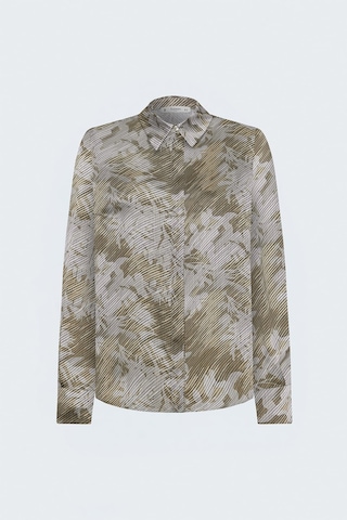 Sateen Çizgili Çiçek Desenli Gömlek - Bej-137839