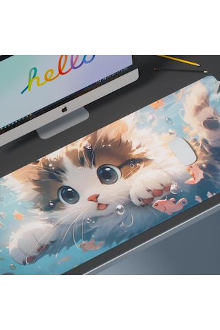 Skycity Kedi Desenli Ofis Ve Oyun Masa Padı - Kauçuk Anti-skaydı - 600x300x2mm - Yumuşak Dokuma - Yıkama Dayanıklı - Sabit Kenar Tasarımı