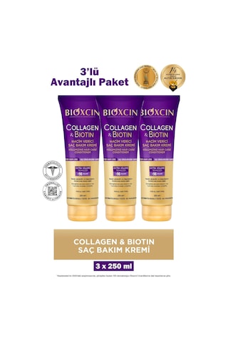 Bioxcin Collagen Biotin Hacim Verici Saç Bakım Kremi 250 Ml 3 Adet