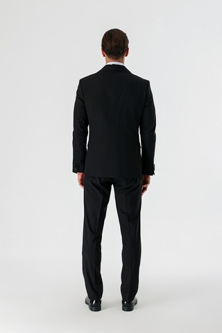İmza Siyah Çıkarılabilir Şal Yaka Yelekli Likralı 6 Drop Slim Fit Smokin Damatlık 1001240202-Siyah