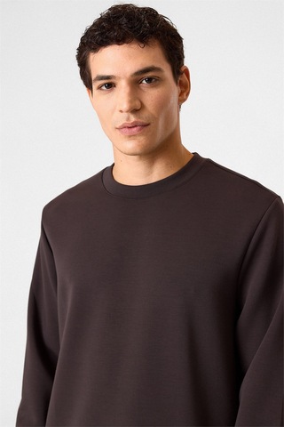 Backandbond Regular Fit Bisiklet Yaka Kahverengi Sweatshirt Koyu Kahverengi