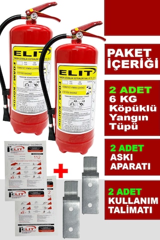 6 Kg Köpüklü Yangın Söndürme Tüpü Askı Aparatı Ve Talimat Dahil Ruhsata Uygun 2'li Paket