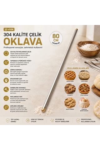6 Adet 80cm Çelik Lux Metal Oklava Bx40
