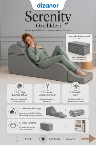 Serenity Çok Amaçlı Dinlenme Koltuğu Katlanabilir Bench Formlu Şezlong Yetişkin Çiftler İçin Ergonomik Destek Minderi Sarı