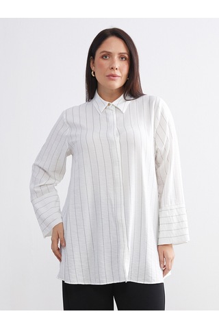 Lcwaıkıkı Classic Siyah Büyük Beden Çizgili Kadın Gömlek Tunik
