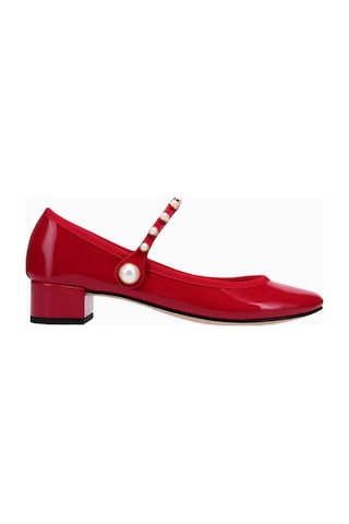 Repetto Rose 30 Mary Jane Pumps, Parlak Deri, Inci Detaylı, 30mm Topuk, Zarif Fransız Tasarımı Kırmızı