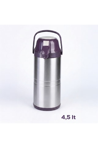 Cooker 2009-2 Çift Kat Paslanmaz Çelik Pompalı Termos Çay Termosu Su Termosu Lila 4,5lt Mor