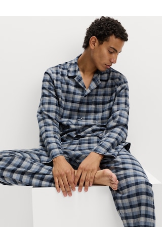 Marks & Spencer Ekose Pijama Takımı T07007631 Mavi Mix