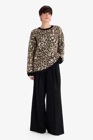 Defacto Oversize Geniş Kalıp Bisiklet Yaka Leopar Desenli Triko Kazak G3386ax25wnbk81 Siyah-bk81