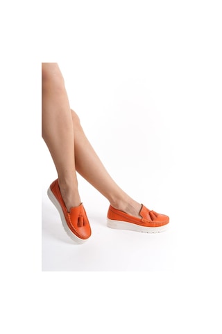 Mubiano Hakiki Deri Mbmtt501-orj Kadın Kalın Taban Oranj Babet &loafer Oranj