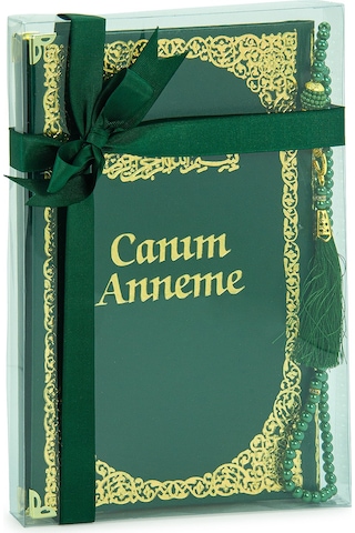 Anneye Hediye Kutulu İnci Tesbihli Ciltli Yasin Kitabı Seti Yeşil