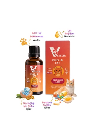 Plus B Kedi İçin Tüy Dökülme Engelleyici Deri Sağlığı Damlası Tüy Döküm Önleyici Multivitamin 50ml