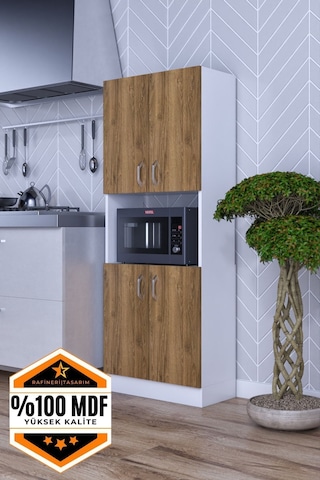 Rafineri Roma Çok Amaçlı Dolap Kapaklı Bölmeli Mikrodalga Fırın Mutfak Balkon Banyo Mdf Ceviz - Beyaz